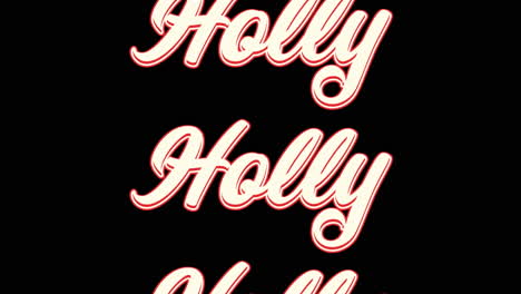 animation of holly text in repetition at christmas on black background