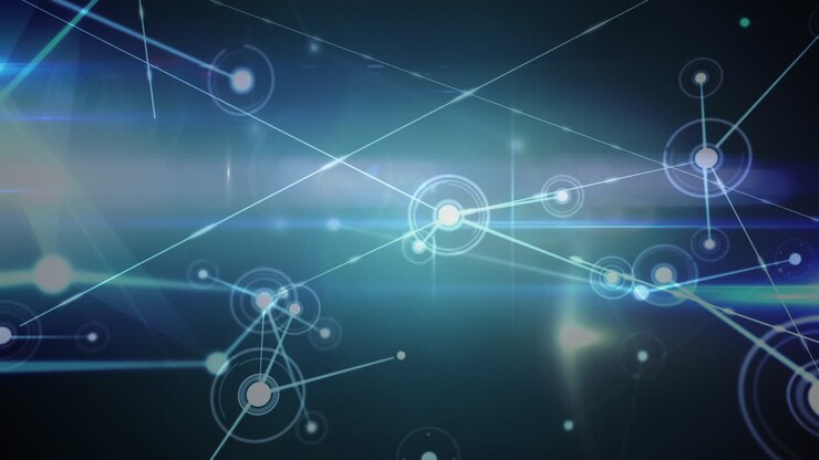 Animation of computer circuit board and network of connections