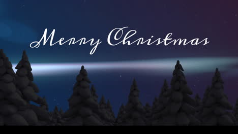 Merry Christmas text over animation of snowy forest at night
