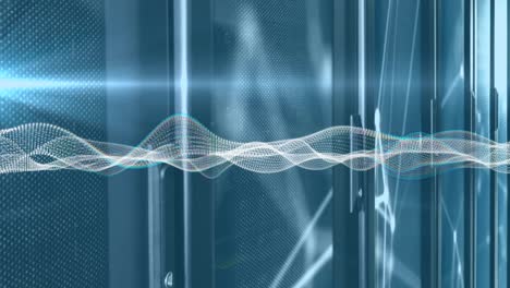 animación de ondas y luces sobre servidores