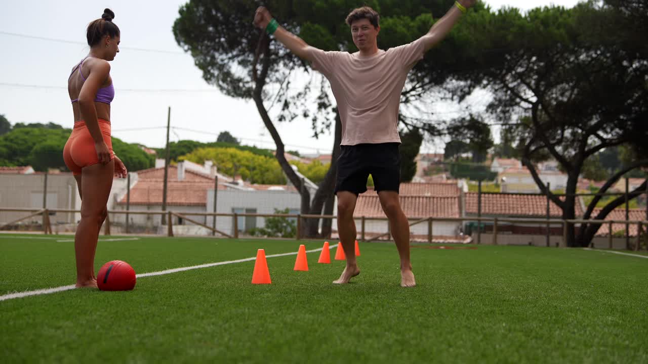 People doing sports training on a field
