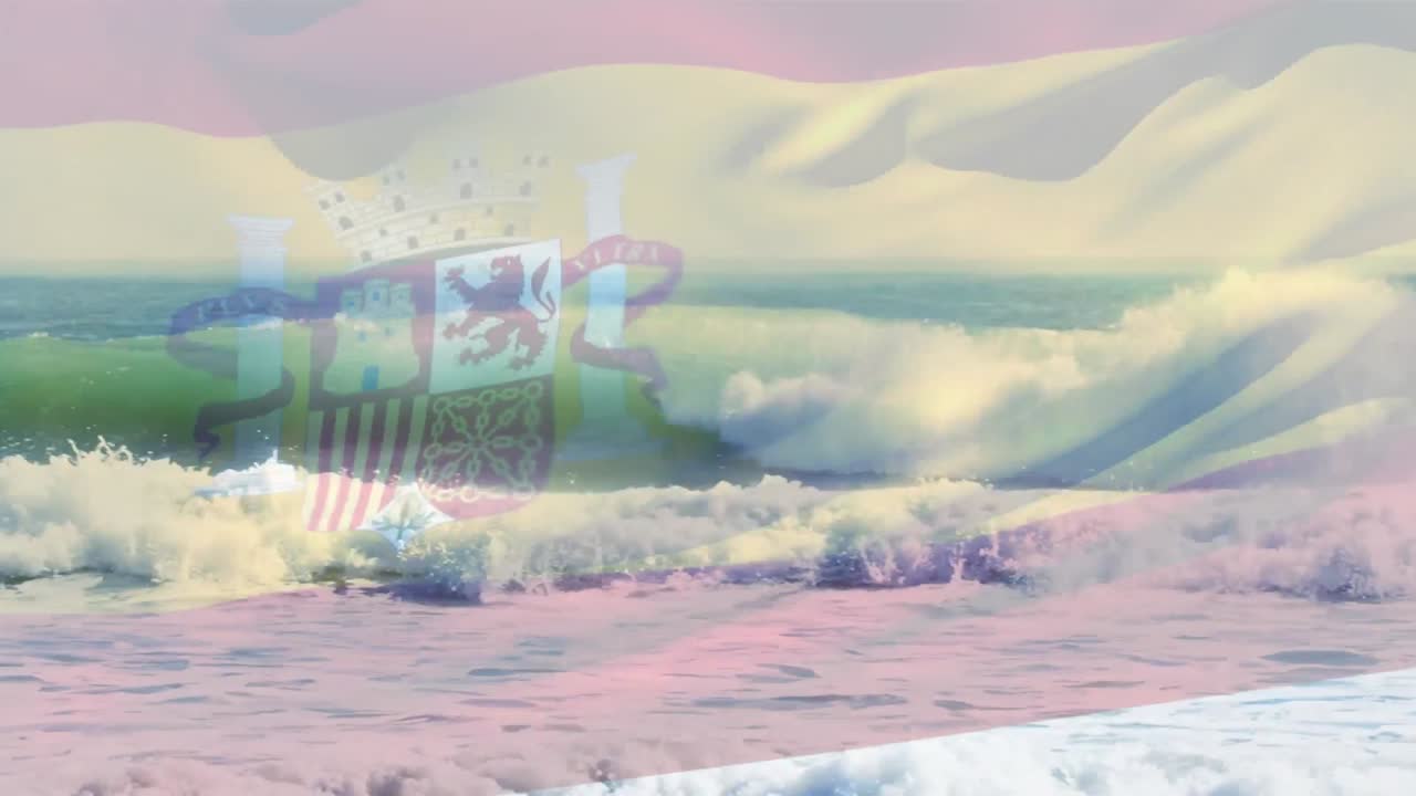 바다의 파도에 맞서 스페인  ⁇ 발을 흔드는 디지털 구성