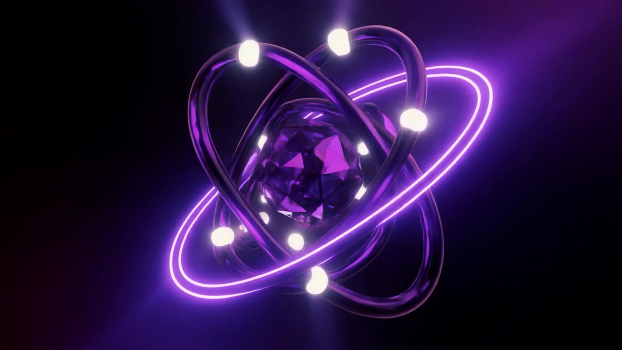 Abstract 3D Animation of a Glowing Purple Atomic Structure