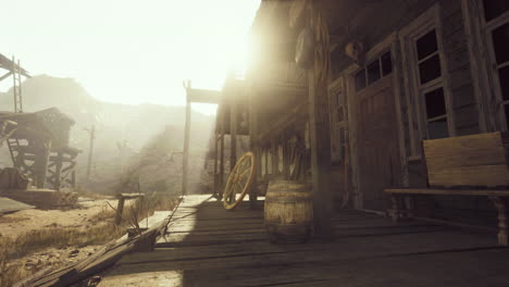 an abandoned wooden saloon in the desert