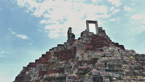 Medium-Shot-of-Ancient-Temple-Steps-up-to-Doorway