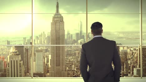 rear view of businessman standing in office