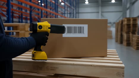 warehouse worker scanning barcode on a package