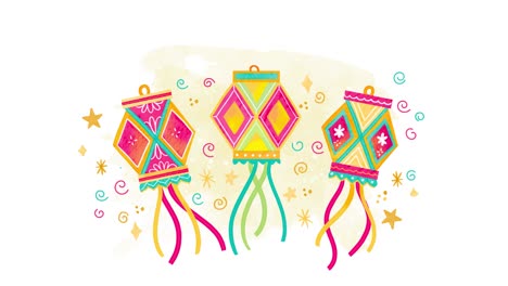 graphic animation celebrating festival of lights diwali with traditional lanterns