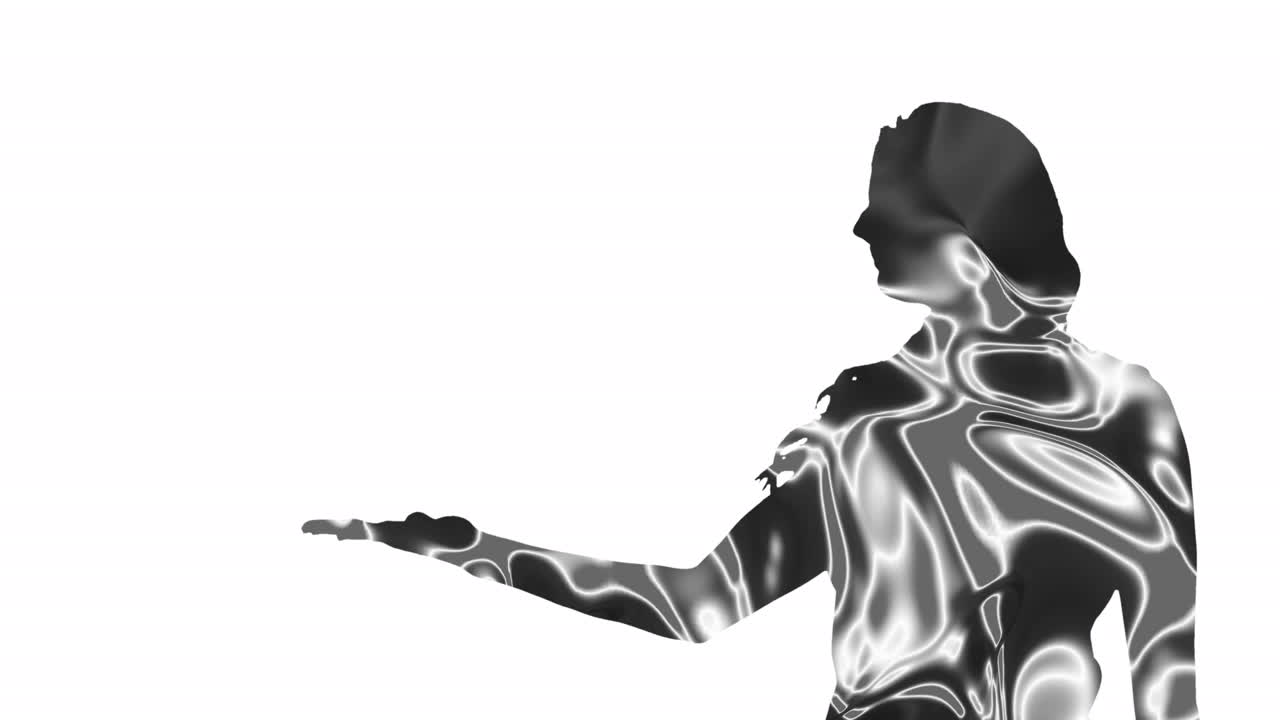 animación de la silueta de una mujer de negocios sosteniendo la mano con rastros de luz sobre fondo blanco