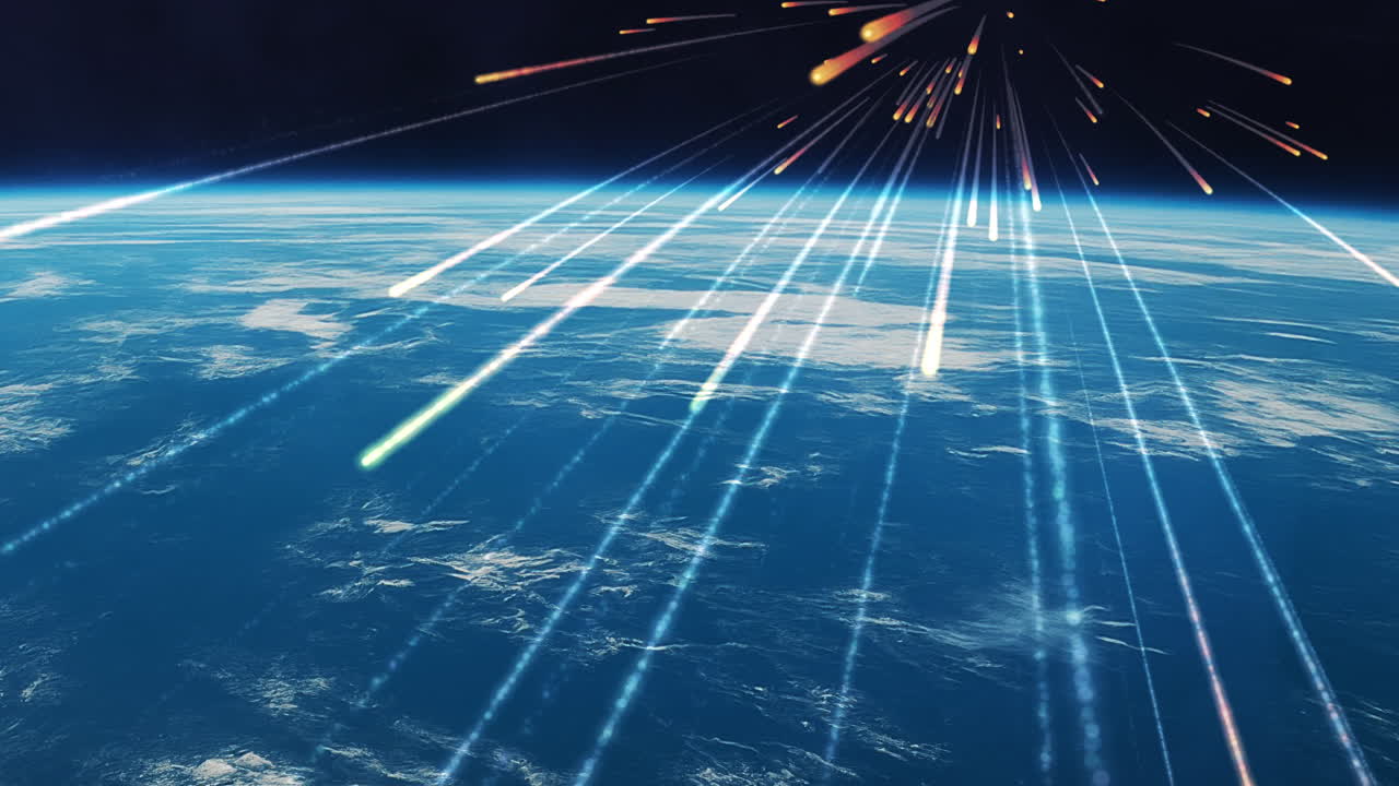 Meteor Shower Above Earth Horizon