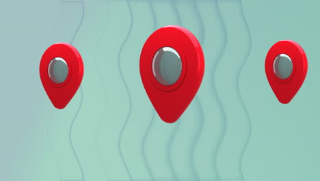 animation of location marks over green background with waves