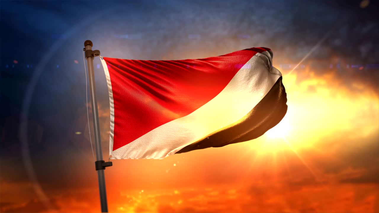 el principado de sealand bandera retroiluminada en hermoso amanecer bucle cámara lenta 4k