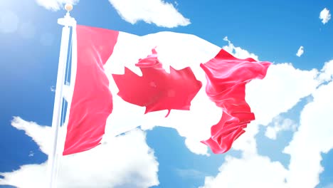 realistic flag of canada waving against time-lapse clouds background. seamless loop in 4k resolution with detailed fabric texture.