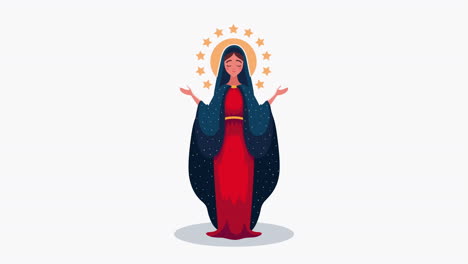 mary virgin with red suit animation