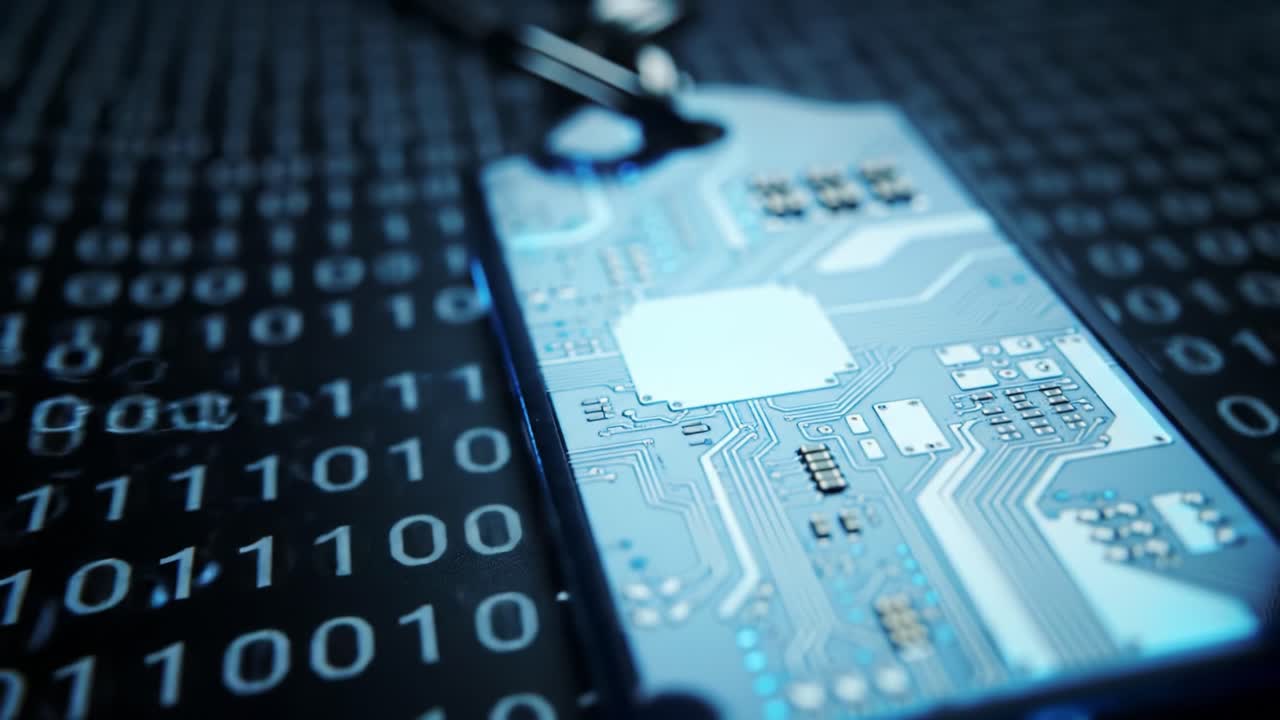 Circuit Board with Binary Code Background