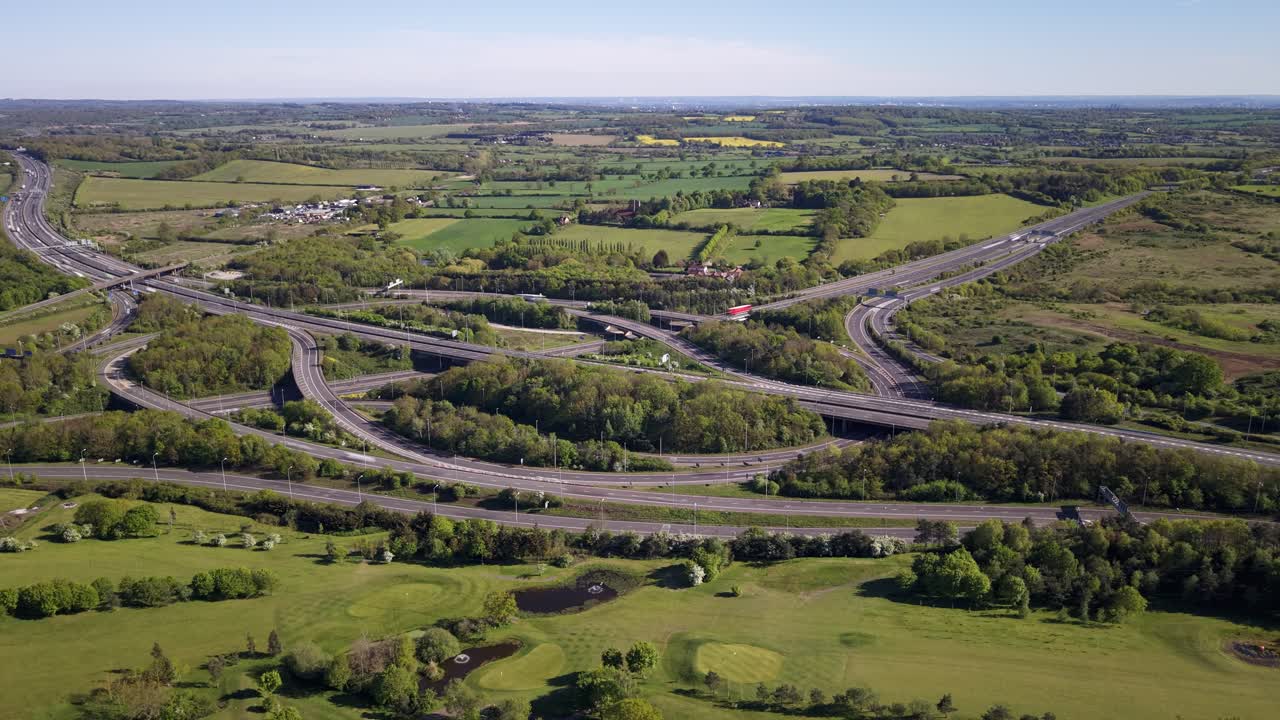 Hyperlapse of Busy Highway Interchange, Aerial Timelapse of Traffic Flow