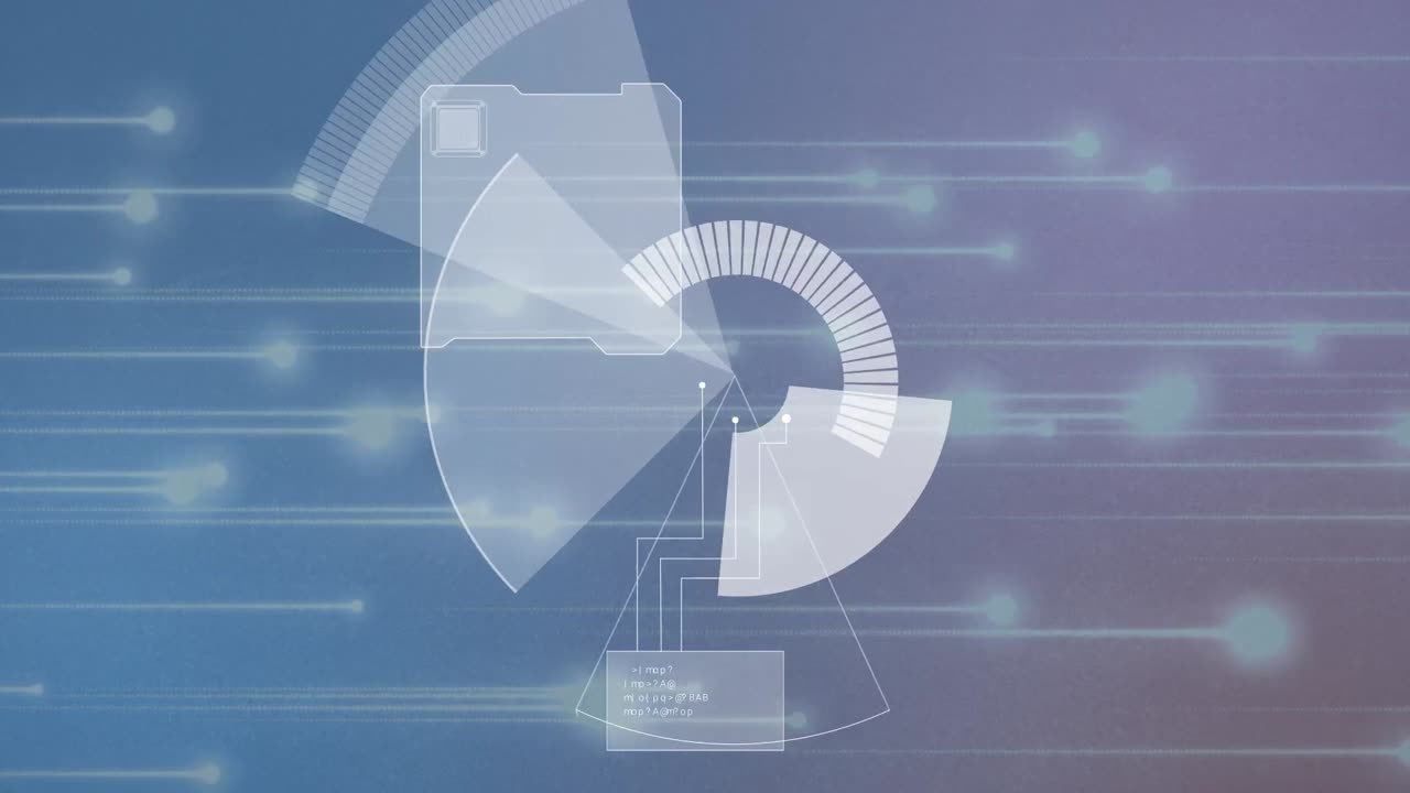 그라디언트 파란색 배경에 움직이는 둥근 스캐너와 빛의 흔적의 애니메이션