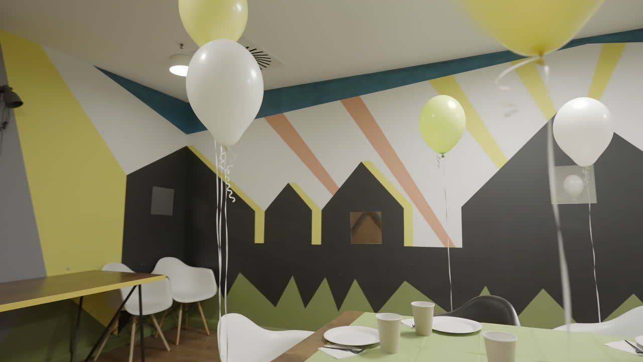 Colorful Party Room with Balloons and Modern Decor