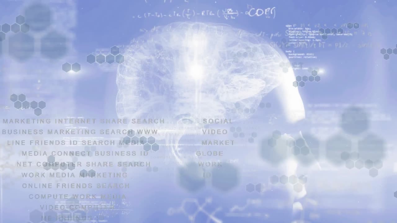 3d 디지털 인간 머리가 빛나는 뇌와 함께 배경에서 데이터 처리