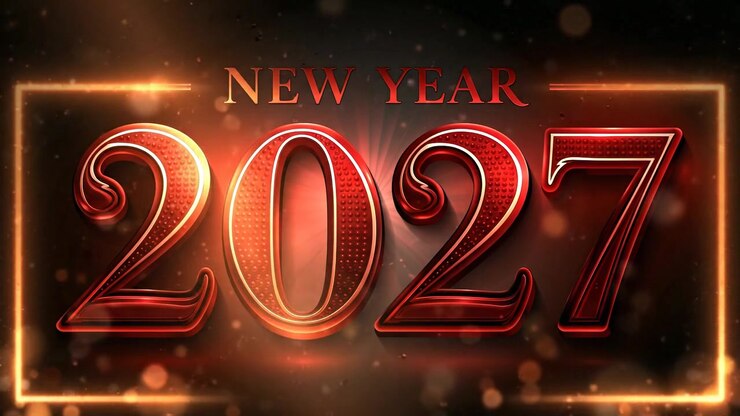 Augurio di Capodanno 2027 animato con testo rosso luminoso