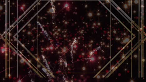 animatie van een gouden patroon over gloeiende vlekken en exploderend vuurwerk