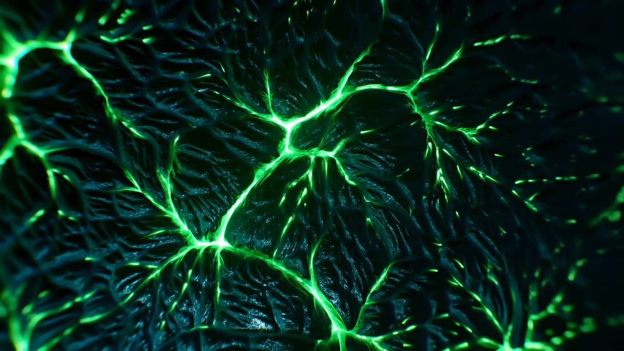 neurons observed in a microscopic environment with green and black colors under scientific perspective for medical research and neuroscience applications in educational and editorial use.