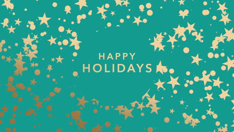 Happy-Holidays-with-fly-gold-stars-and-confetti-in-blue-sky