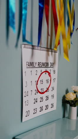 family reunion day marked on calendar with decorations