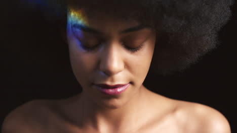 rainbow, lgbt and spectrum light on black woman