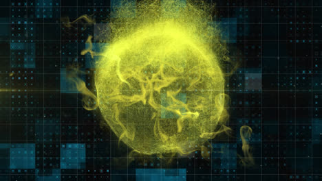 animation of a yellow ball of gas over blue and black pixels