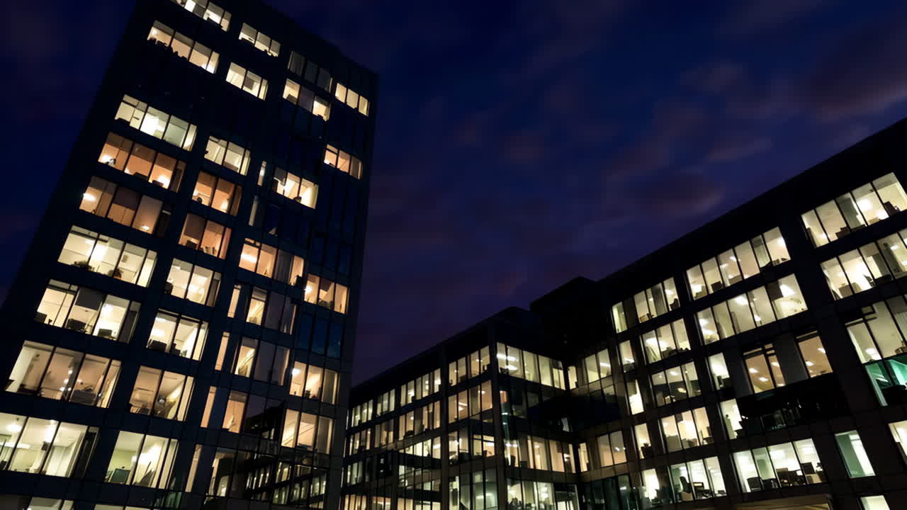 Modern Office Buildings at Night