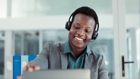 Customer-service,-smile-and-black-man-with-laptop