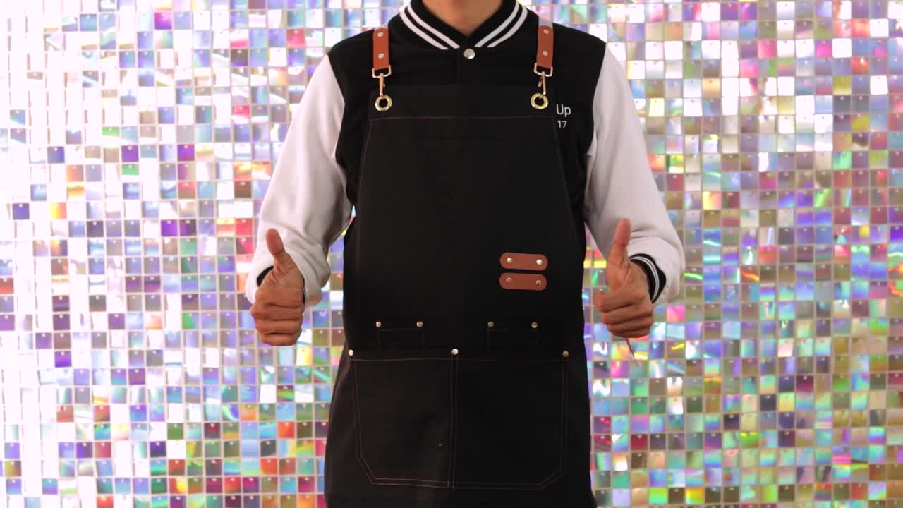 Black Canvas Apron with Brown Leather Straps