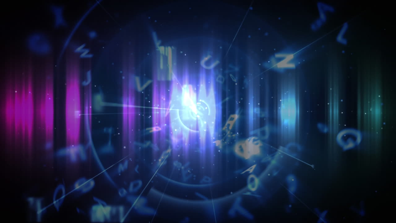 투르코이즈색 육각형이 어두운 파란색 배경에 확대됩니다.