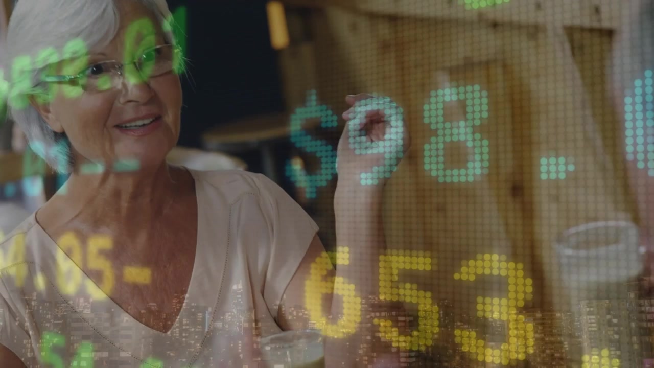 Animation of data processing over business people in office