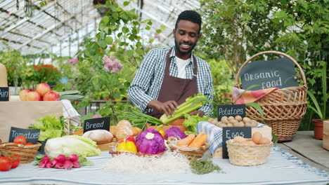 organic produce stall in a greenhouse