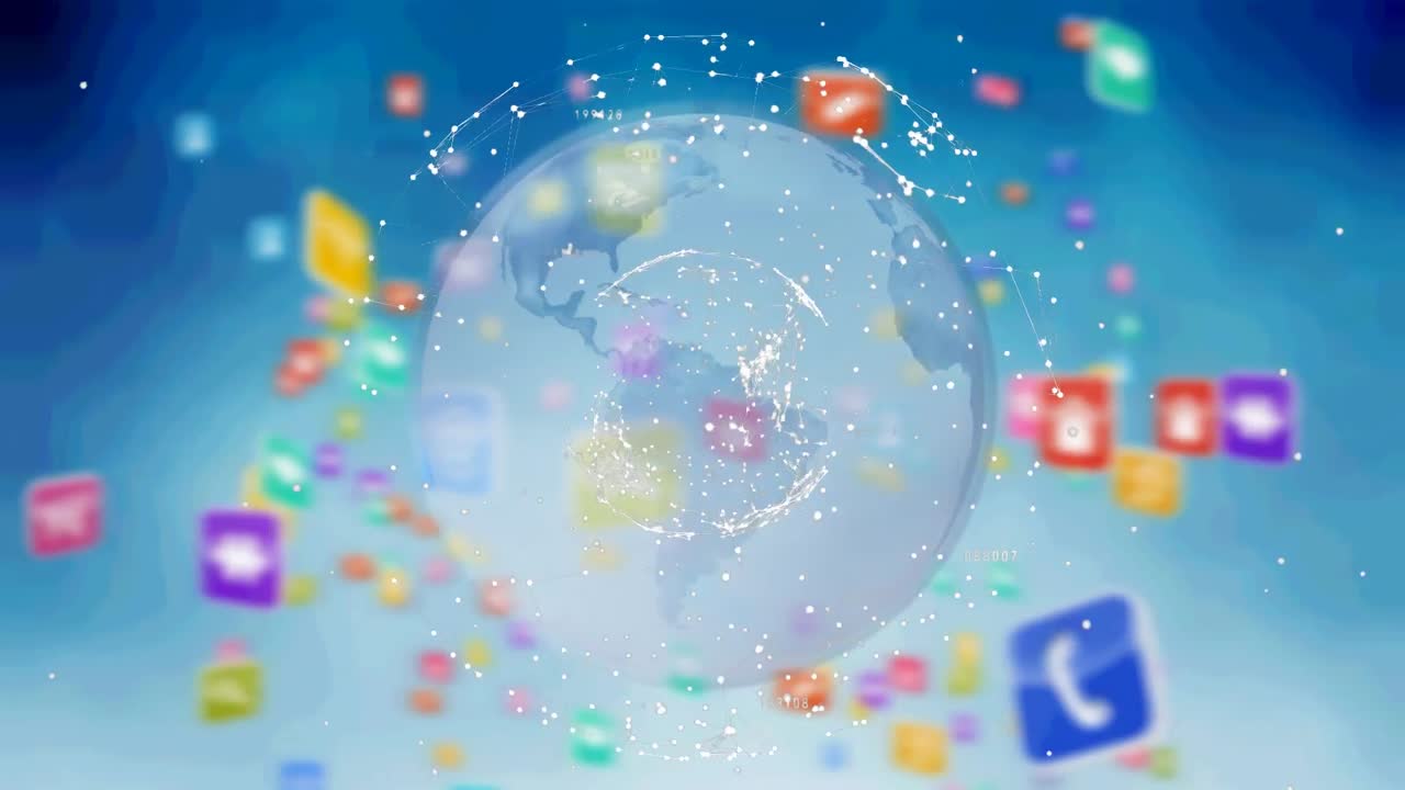 아이콘과 연결 네트워크와 함께 지구의 애니메이션