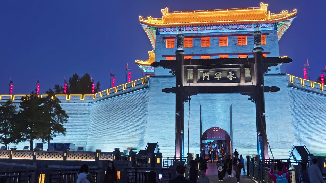 Yongning Gate - A Historic Gate of Significant Cultural and Historical Value - Part of Xi'an’s Well-preserved City Wall in Xi'an, China - Pan Right Shot