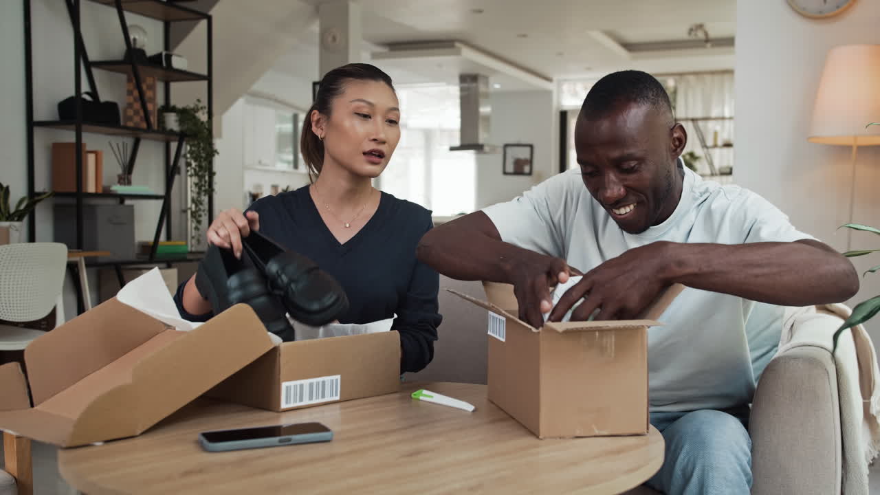Spouses Opening Boxes with Parcels Ordered Online