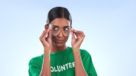 Wink,-volunteer-and-face-of-a-woman-with-glasses