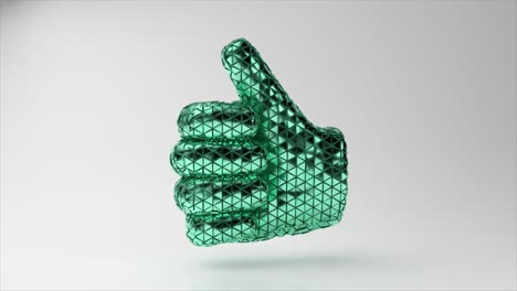 Emoji-Pulgar-Hacia-Arriba-Signo-Hecho-De-Partes-Verdes-Brillantes-Que-Giran-Sobre-Fondo-Claro-Redes-Sociales-3d