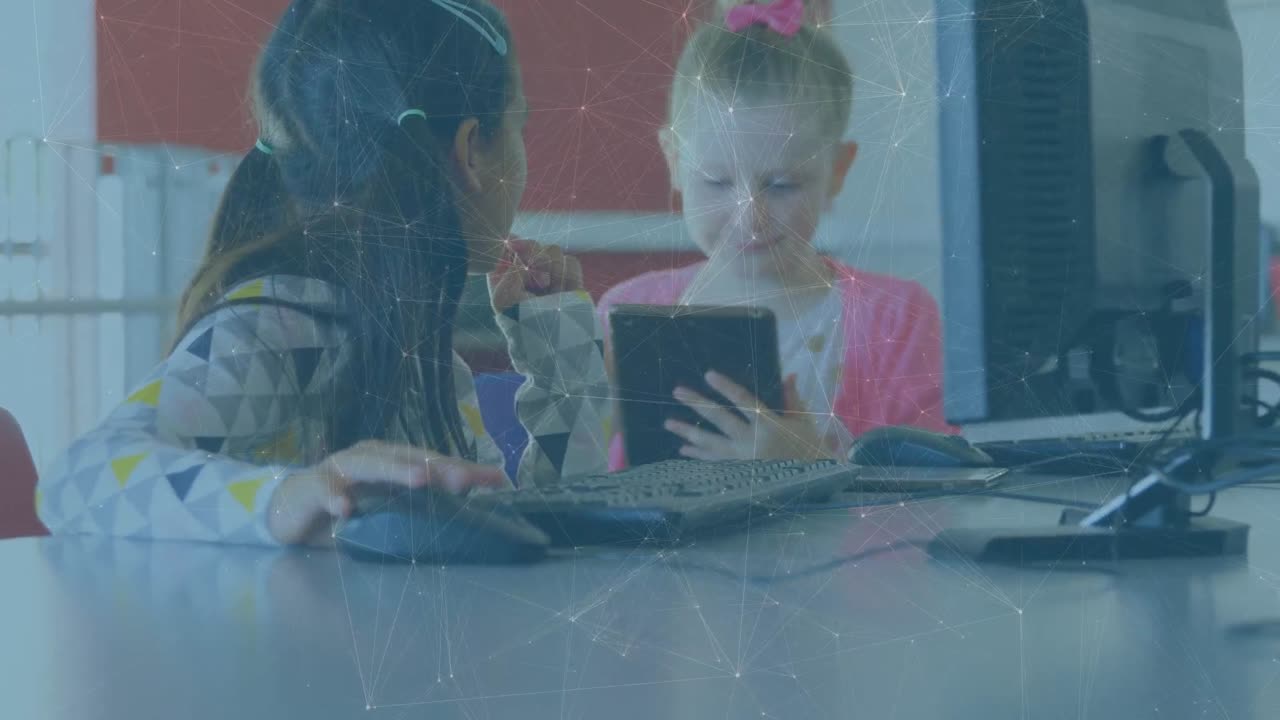 animación de una red de conexiones entre diversas escolares que usan tablets