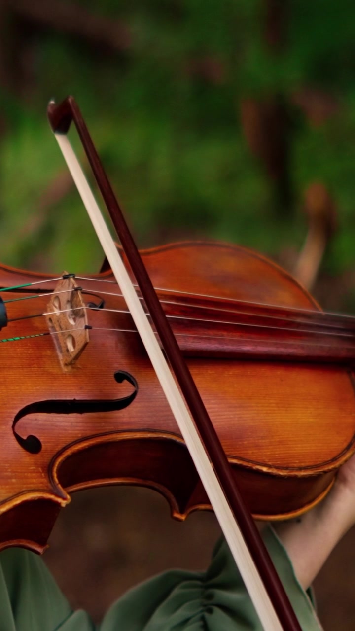 Close-up of a Musician Playing a Violin Outdoors