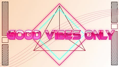 animación de buenas vibraciones sólo texto en letras metálicas rosadas sobre líneas de neón