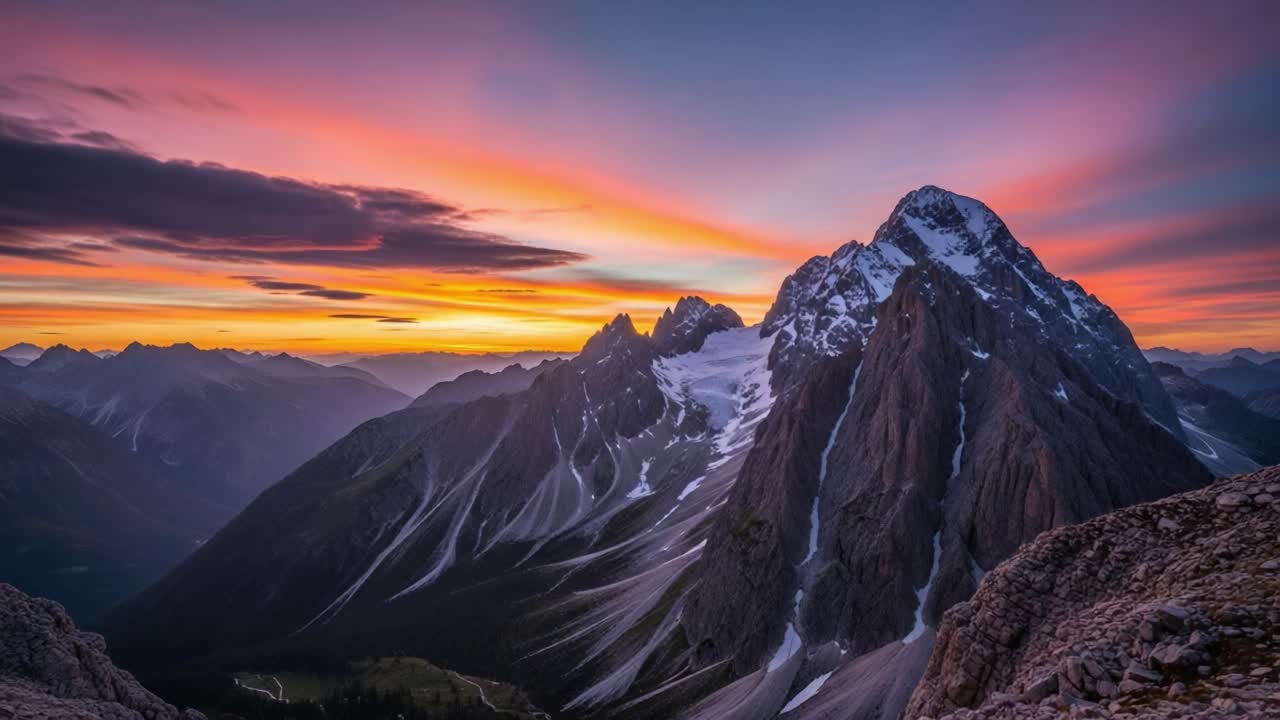majestuoso paisaje de puesta de sol en las montañas