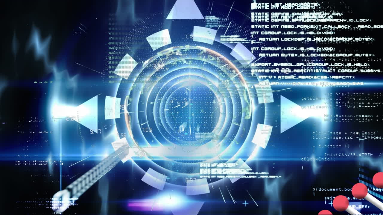 검은색 배경에 있는 데이터 처리 및 숫자의 애니메이션