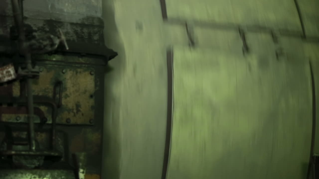 Power plant turbine room. Steam turbine and shaped pipes at power plant