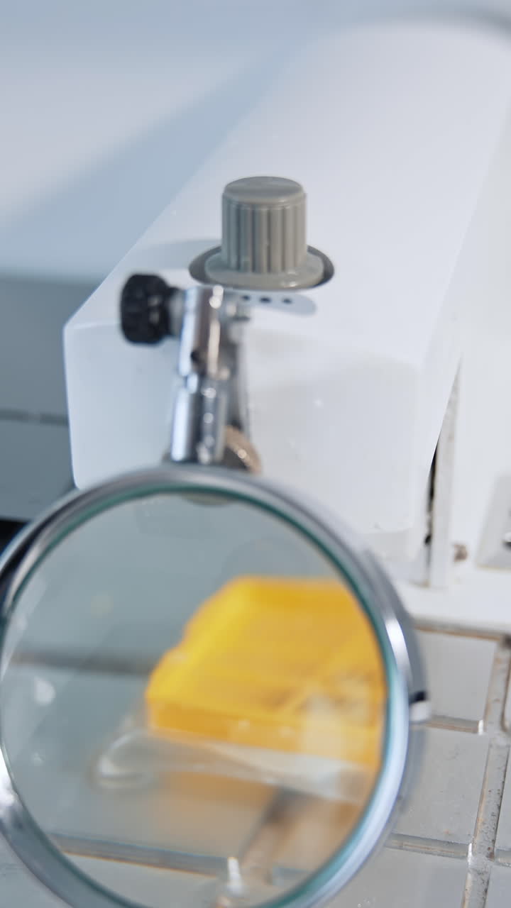 Scientist checking qulity of sample. Tube with collection samples for research virus in laboratory at hospital. Vertical video
