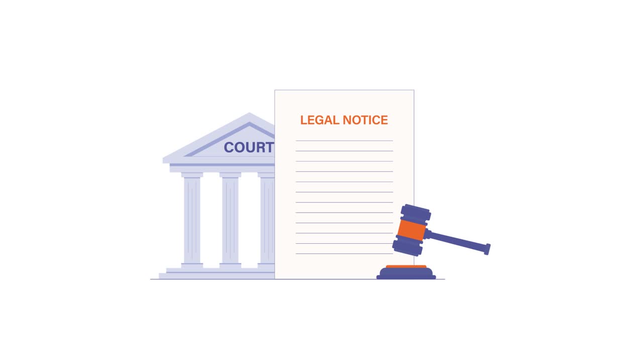 Animated Gavel Hitting Block with Legal Notice and Court Building