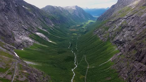 Troll&#039;s Path Trollstigen or Trollstigveien winding mountain road.